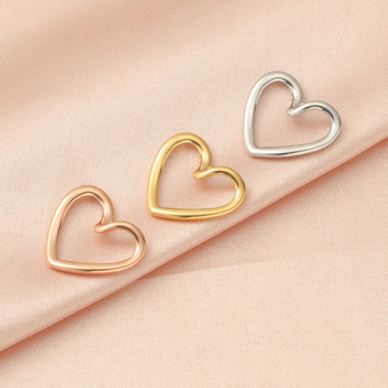 Picture of Eco-friendly 304 Stainless Steel Valentine's Day Connectors Charms Pendants Multicolor Heart Hollow 17mm x 15mm