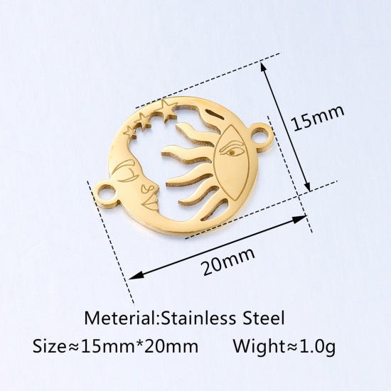 Picture of Eco-friendly 304 Stainless Steel Galaxy Connectors Charms Pendants Multicolor Round Sun And Moon Face 20mm x 15mm