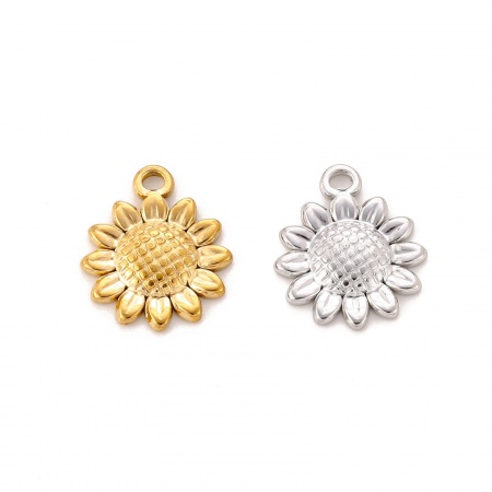 Picture of Eco-friendly 304 Stainless Steel Charms Multicolor Sunflower 15mm x 13mm