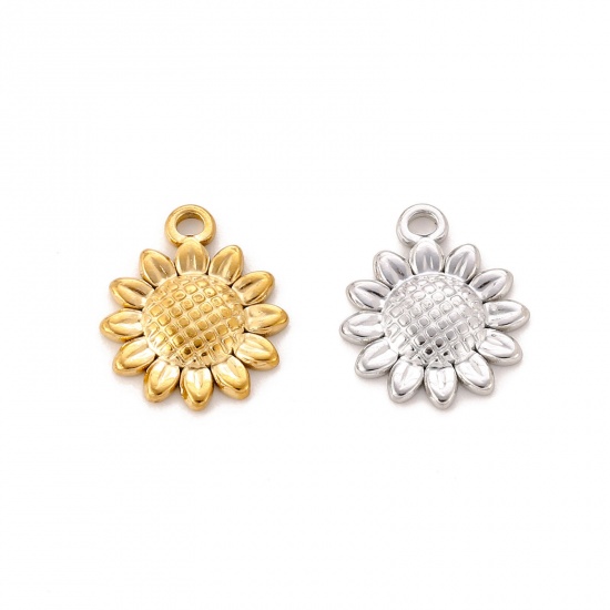 Immagine di Ecologico 304 Acciaio Inossidabile Charms Girasole Multicolore 15mm x 13mm, 1 Pz