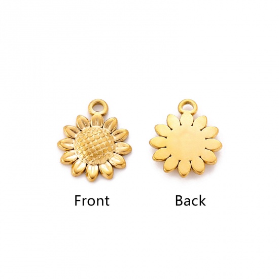 Immagine di Ecologico 304 Acciaio Inossidabile Charms Girasole Multicolore 15mm x 13mm, 1 Pz