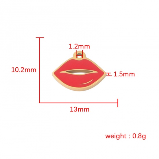 Immagine di Ecologico 304 Acciaio Inossidabile Charms Labbra Multicolore Rosso 13mm x 10mm, 1 Pz