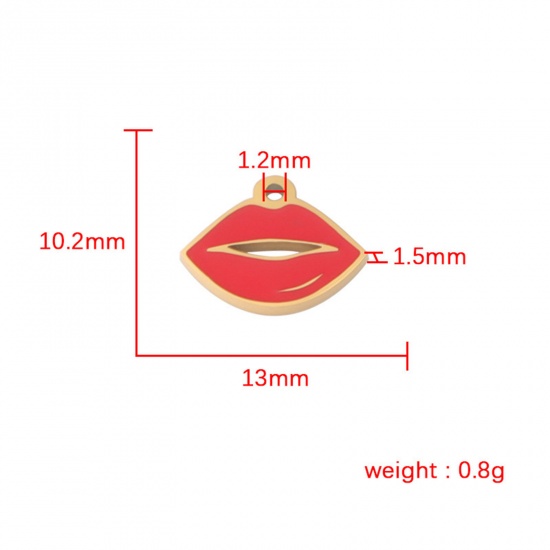 Picture of Eco-friendly 304 Stainless Steel Charms Multicolor Red Lip 13mm x 10mm