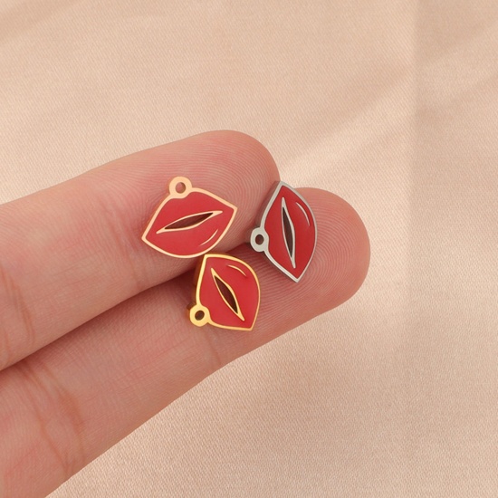 Immagine di Ecologico 304 Acciaio Inossidabile Charms Labbra Multicolore Rosso 13mm x 10mm, 1 Pz