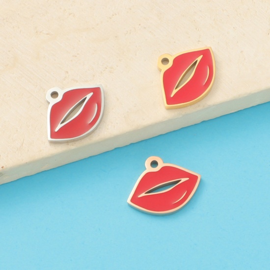 Picture of Eco-friendly 304 Stainless Steel Charms Multicolor Red Lip 13mm x 10mm