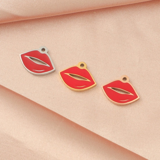 Picture of Eco-friendly 304 Stainless Steel Charms Multicolor Red Lip 13mm x 10mm