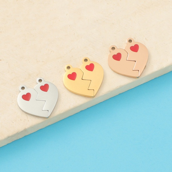 Bild von Umweltfreundlich 304 Edelstahl Valentinstag Charms Gebrochenes Herz Bunt 15mm x 15mm, 1 Stück