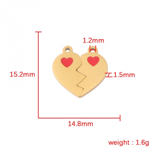 Bild von Umweltfreundlich 304 Edelstahl Valentinstag Charms Gebrochenes Herz Bunt 15mm x 15mm, 1 Stück