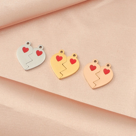 Bild von Umweltfreundlich 304 Edelstahl Valentinstag Charms Gebrochenes Herz Bunt 15mm x 15mm, 1 Stück