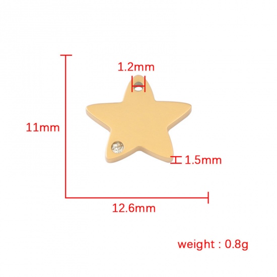 Bild von Umweltfreundlich 304 Edelstahl Galaxis Charms Pentagramm Stern Bunt Transparent Strass 13mm x 11mm, 3 Stück