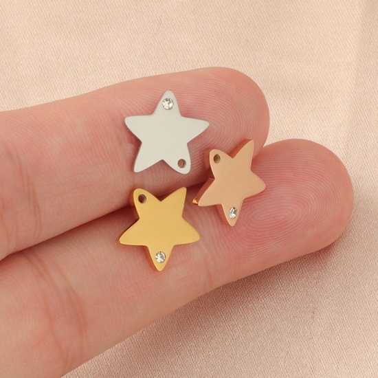 Bild von Umweltfreundlich 304 Edelstahl Galaxis Charms Pentagramm Stern Bunt Transparent Strass 13mm x 11mm, 3 Stück