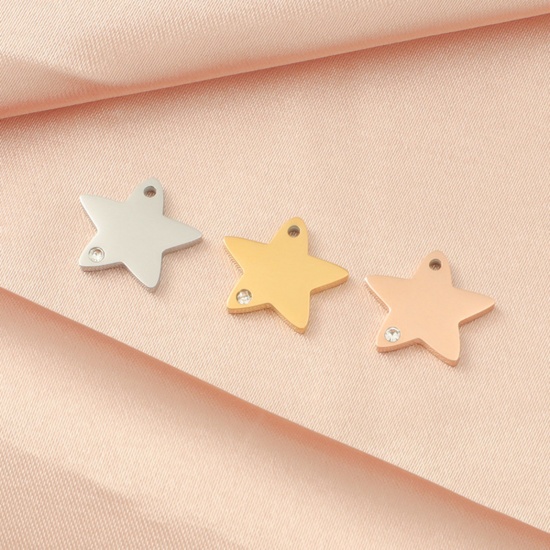 Bild von Umweltfreundlich 304 Edelstahl Galaxis Charms Pentagramm Stern Bunt Transparent Strass 13mm x 11mm, 3 Stück