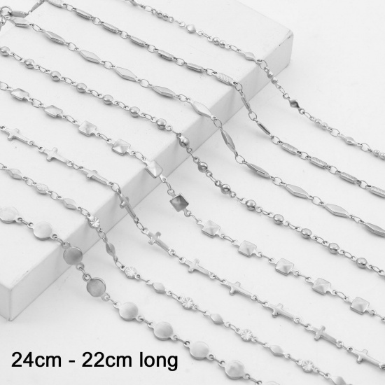 Immagine di Ecologico 304 Acciaio Inossidabile Catena Cavigliere Tono Argento Geometrica 24cm - 22cm lunghezza, 1 Pz