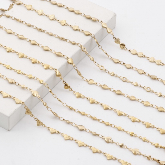 Imagen de 1 Unidad Enchapado al Vacío 304 Acero Inoxidable día de San Valentín Cadenas Tobilleras Chapado en Oro de 18K Corazón 24cm - 22cm longitud