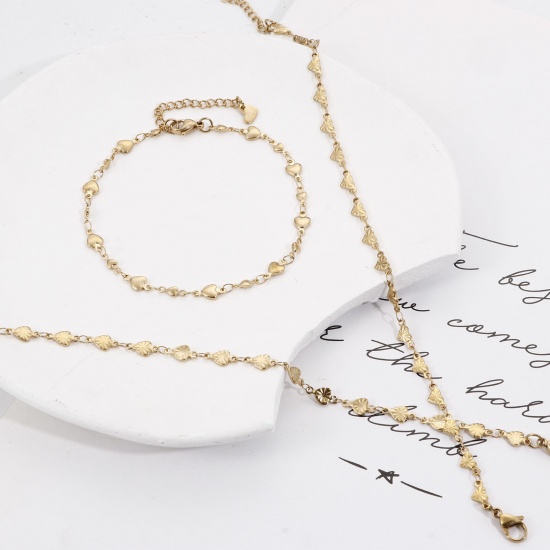 Imagen de 1 Unidad Enchapado al Vacío 304 Acero Inoxidable día de San Valentín Cadenas Tobilleras Chapado en Oro de 18K Corazón 24cm - 22cm longitud