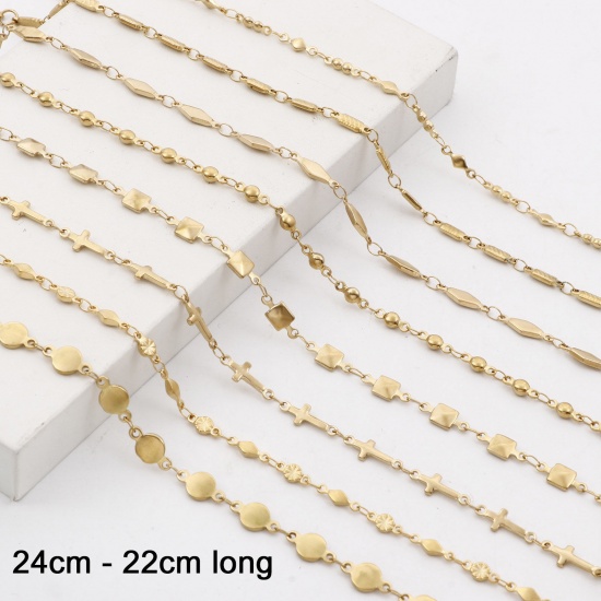 Imagen de 1 Unidad Enchapado al Vacío 304 Acero Inoxidable Cadenas Tobilleras Chapado en Oro de 18K Geométrico 24cm - 22cm longitud