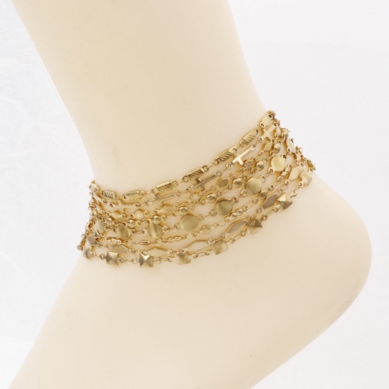 Imagen de 1 Unidad Enchapado al Vacío 304 Acero Inoxidable Cadenas Tobilleras Chapado en Oro de 18K Geométrico 24cm - 22cm longitud