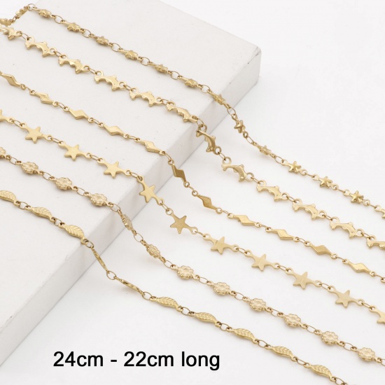 Image de 1 Pièce Chaînes de Cheville en 304 Acier Inoxydable Placage sous Vide Plaqué Or 18K Feuille Eclair 24cm - 22cm long