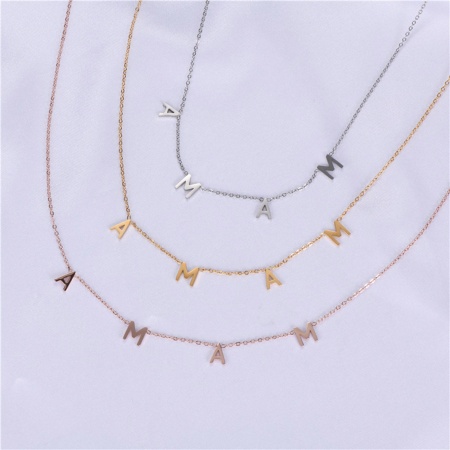 Eco-friendly 304 Stainless Steel Mother's Day Link Cable Chain Necklace Multicolor Message " Mama " 42cm(16 4/8") long