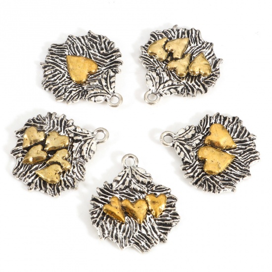 Picture of Zinc Based Alloy Valentine's Day Charms Antique Silver Color Gold Tone Antique Gold Two Tone Leaf Heart 26mm x 22mm