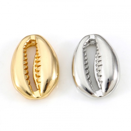Brass Beads For DIY Jewelry Making Real Gold Plated Cowrie Monetaria Caputserpentis 3D About 14mm x 10mm