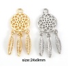 Picture of Brass Charms Real Gold Plated Dream Catcher Feather Hollow 24mm x 9mm
