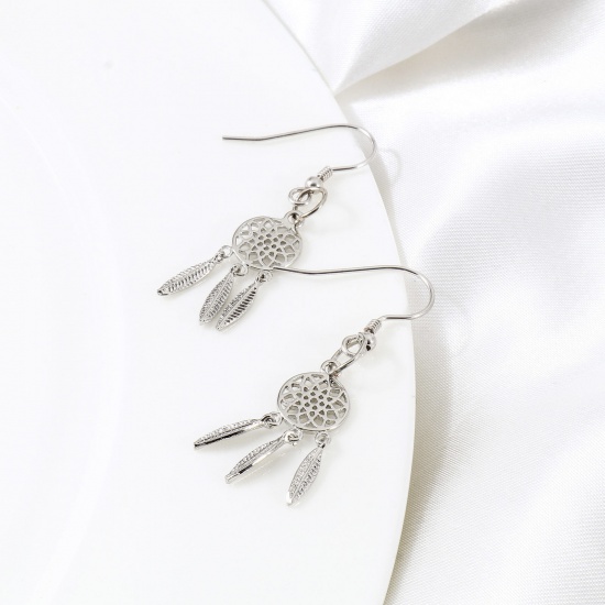 Imagen de Latón Colgantes Charms Capta Sueño Oro Real Chapado Pluma Hueco 24mm x 9mm, 2 Unidades