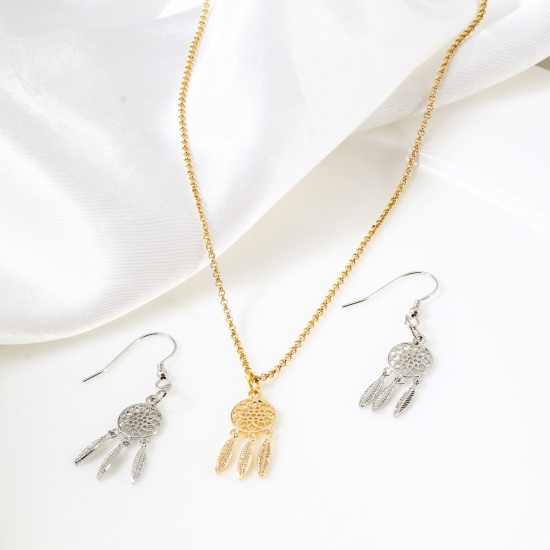 Imagen de Latón Colgantes Charms Capta Sueño Oro Real Chapado Pluma Hueco 24mm x 9mm, 2 Unidades
