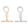 Picture of Brass Toggle Clasps Infinity Symbol Real Gold Plated Micro Pave Clear Cubic Zirconia 22mm x 10mm