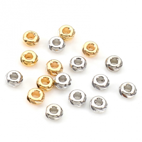 Immagine di Ottone Perline per la Creazione di Gioielli con Ciondoli Fai-da-te Vero Oro Placcato Tondo Intagliato Circa 3mm Dia, 20 Pz