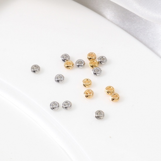 Immagine di Ottone Perline per la Creazione di Gioielli con Ciondoli Fai-da-te Vero Oro Placcato Tondo Intagliato Circa 3mm Dia, 20 Pz
