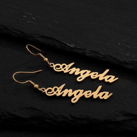 Immagine di Customized Fashion Stainless Steel Name Earrings Personalized Letter Pendant, 1 Pair