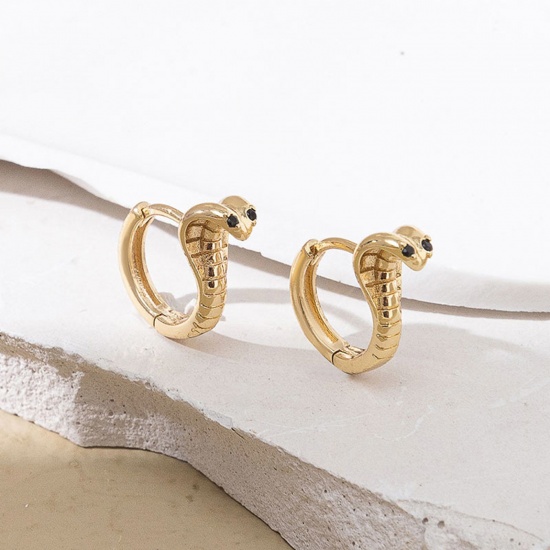 Picture of Brass Y2K Hoop Earrings Gold Plated Snake Animal Lightning                                                                                                                                                                                                    