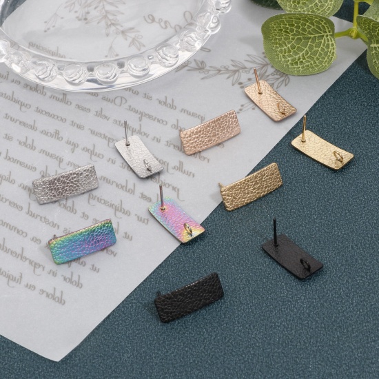 Bild von Umweltfreundliche Vakuumbeschichtung 304 Edelstahl Ohrstecker-Ohrstecker mit Schlaufenverbinder-Zubehör Rechteck Bunt Spalte 20mm x 8mm, Drahtstärke: (20 gauge), 10 Stück