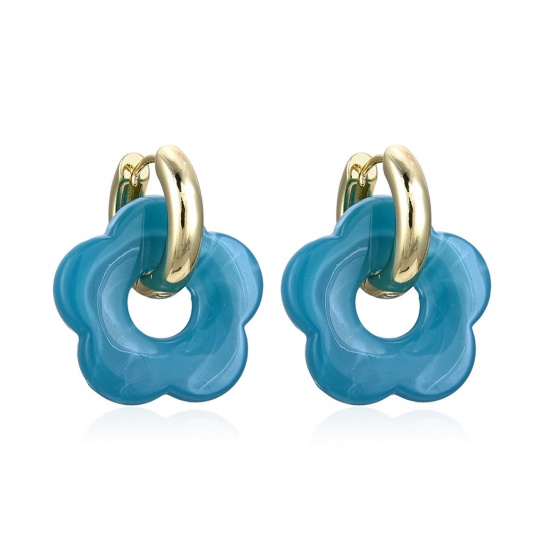 Image de 1 Paire Hypoallergénique Sucré & Mignon Boucles d'Oreilles Élégant en Laiton & Résine Fleur Plaqué Or 18K Fête Pour Femmes