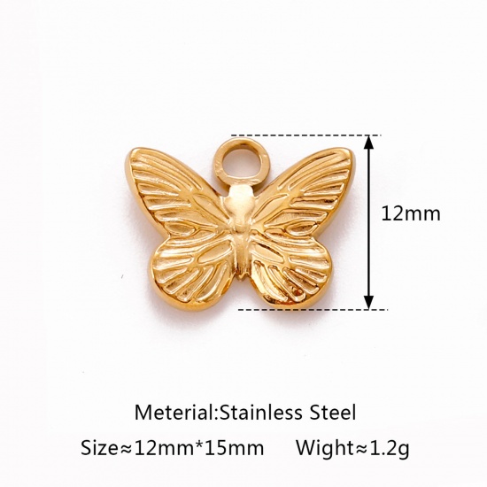 Picture of Eco-friendly 304 Stainless Steel Insect Charms Multicolor Butterfly Animal 15mm x 12mm