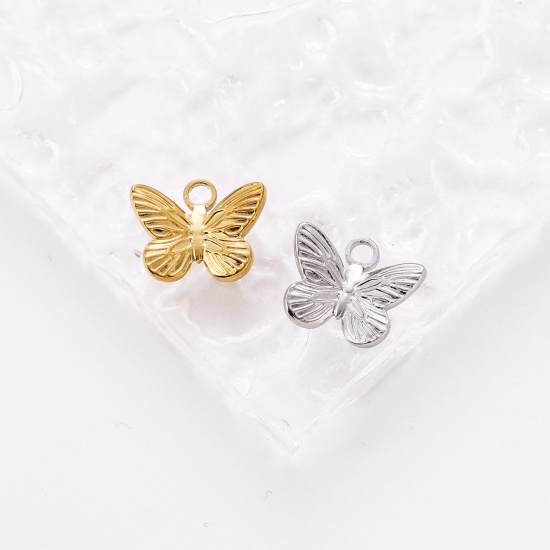 Picture of Eco-friendly 304 Stainless Steel Insect Charms Multicolor Butterfly Animal 15mm x 12mm