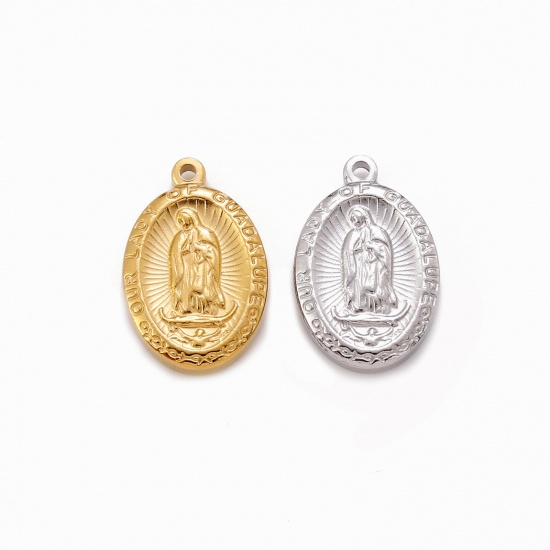 Immagine di Ecologico 304 Acciaio Inossidabile Religione Charms Ovale Multicolore Vergine Maria 23mm x 15mm, 1 Pz