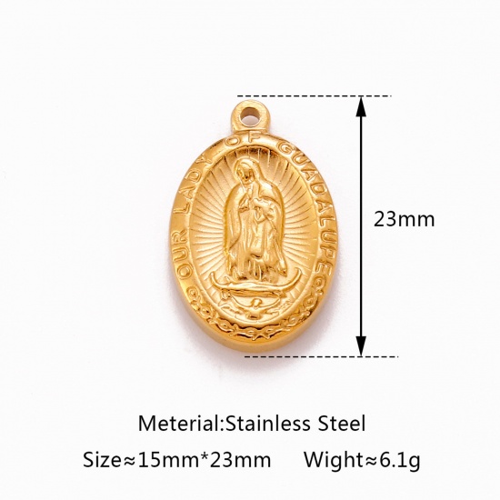 Immagine di Ecologico 304 Acciaio Inossidabile Religione Charms Ovale Multicolore Vergine Maria 23mm x 15mm, 1 Pz