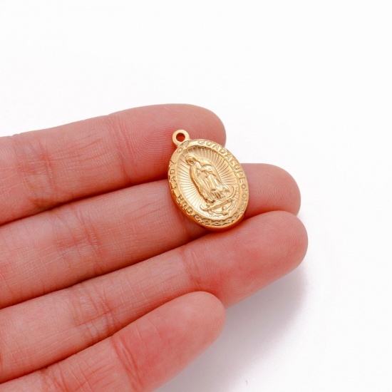 Immagine di Ecologico 304 Acciaio Inossidabile Religione Charms Ovale Multicolore Vergine Maria 23mm x 15mm, 1 Pz