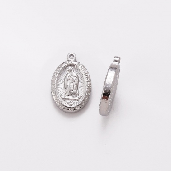 Immagine di Ecologico 304 Acciaio Inossidabile Religione Charms Ovale Multicolore Vergine Maria 23mm x 15mm, 1 Pz
