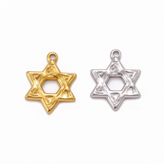 Immagine di Ecologico 304 Acciaio Inossidabile Religione Charms Stella a Sei Punte Multicolore 17mm x 13mm, 1 Pz