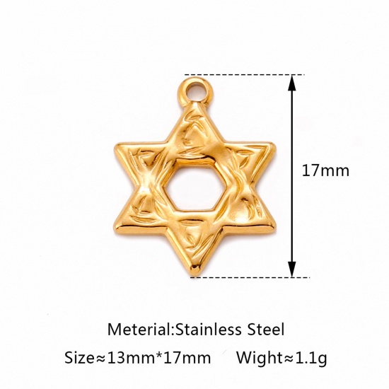 Immagine di Ecologico 304 Acciaio Inossidabile Religione Charms Stella a Sei Punte Multicolore 17mm x 13mm, 1 Pz