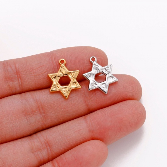 Immagine di Ecologico 304 Acciaio Inossidabile Religione Charms Stella a Sei Punte Multicolore 17mm x 13mm, 1 Pz