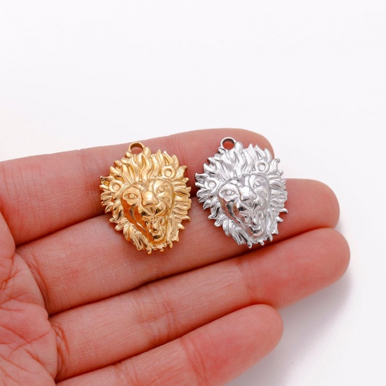 Image de Breloques en 304 Acier Inoxydable Respectueux de la Nature Lion Multicolore 26mm x 21mm , 1 Pièce