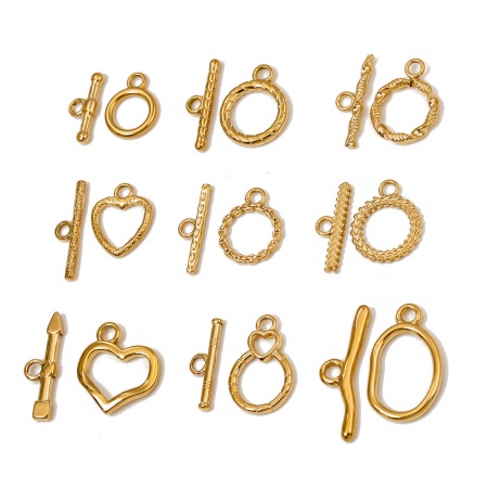 Eco-friendly 304 Stainless Steel Toggle Clasps Round Heart Multicolor
