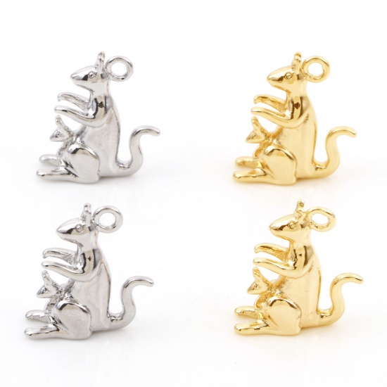 Imagen de Latón Colgantes Charms Canguro Oro Real Chapado 18mm x 16mm, 2 Unidades