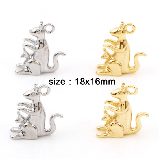 Imagen de Latón Colgantes Charms Canguro Oro Real Chapado 18mm x 16mm, 2 Unidades