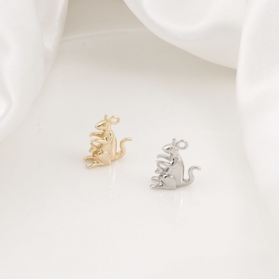 Imagen de Latón Colgantes Charms Canguro Oro Real Chapado 18mm x 16mm, 2 Unidades