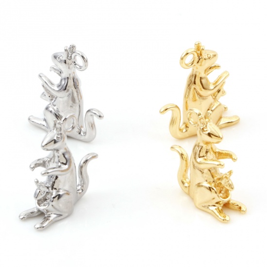Imagen de Latón Colgantes Charms Canguro Oro Real Chapado 18mm x 16mm, 2 Unidades